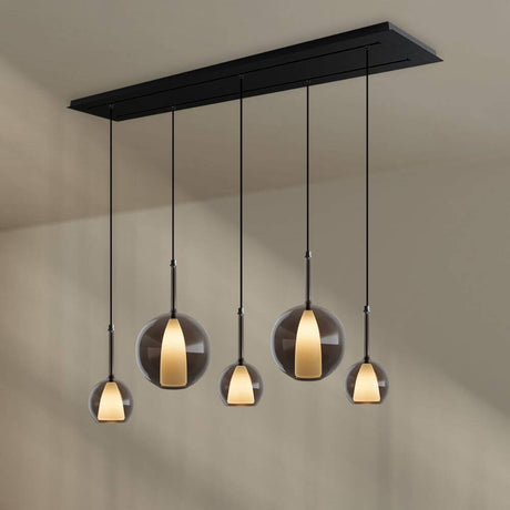 s.luce Belluna Esstischleuchte 5-flammig 160cm 2-reihig mit eleganten Pendeln und modernem Design.