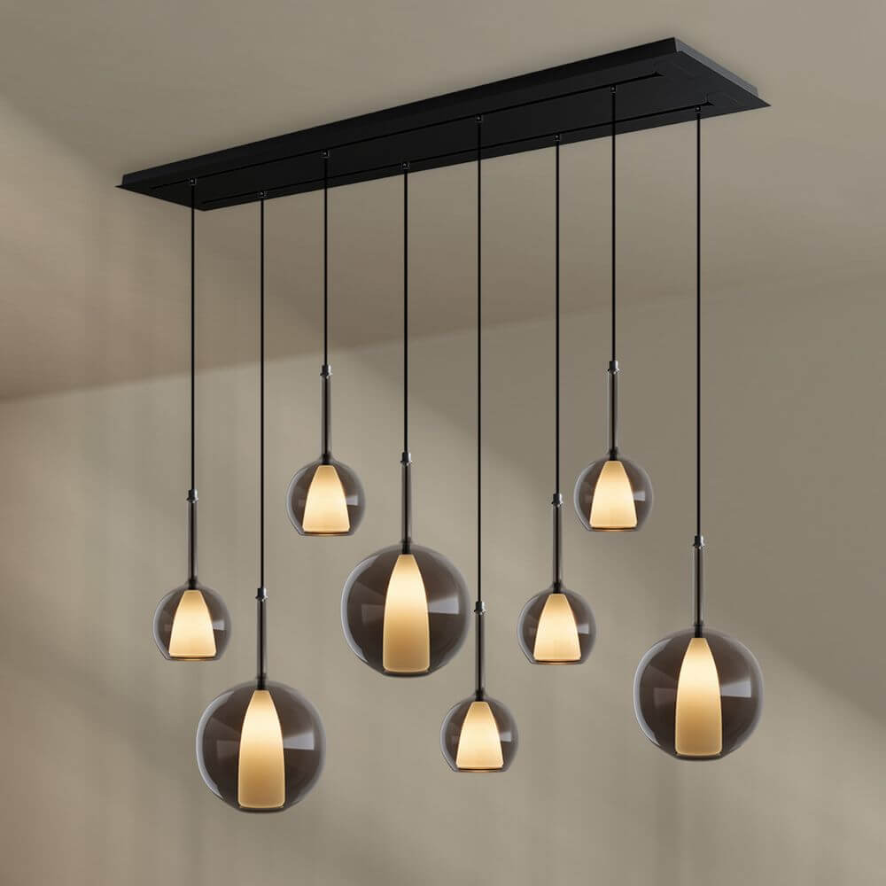 s.luce Belluna Esstisch-Pendelleuchte 8-flammig 160cm 2-reihig in eleganter Innenbeleuchtung.