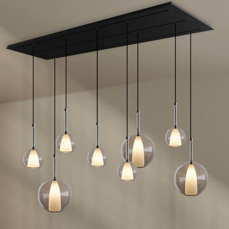 s.luce Belluna Esstisch-Hängeleuchte 8-flammig 200cm - elegante Lichtinszenierung mit mundgeblasenem Glas.