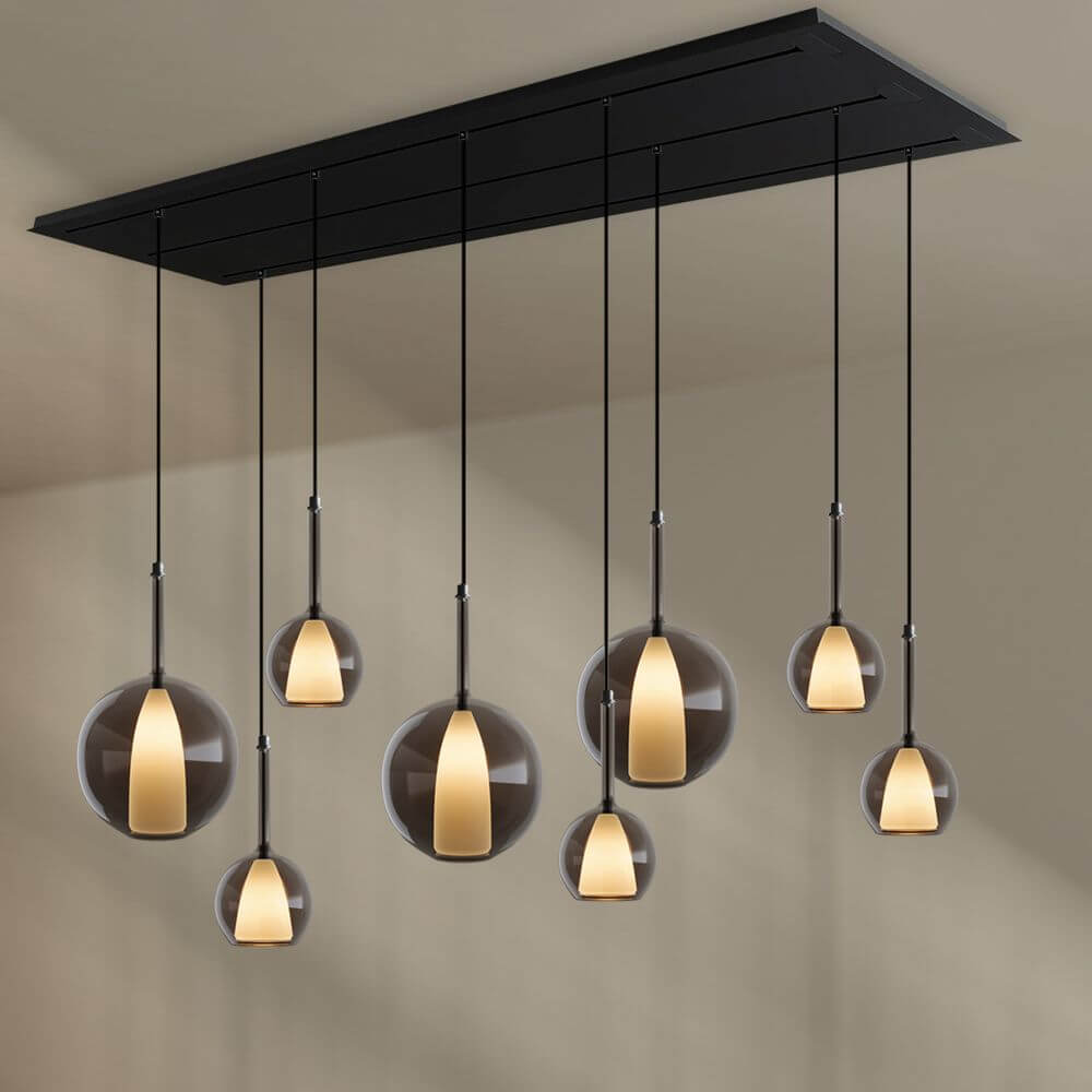 s.luce Belluna Esstisch-Hängeleuchte 8-flammig 200cm mit eleganten Glaspendel