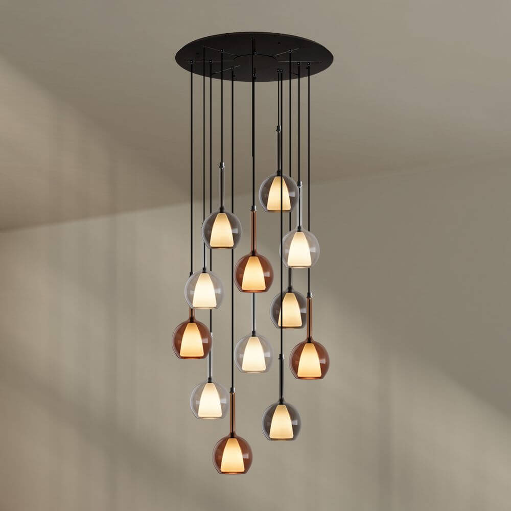 s.luce Belluna Galerielampe 12-flammig Ø 80cm Baldachin in modernem Design mit eleganten Glaskörpern.