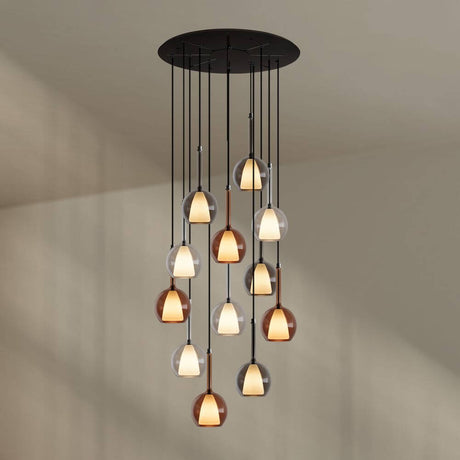 s.luce Belluna Galerielampe 12-flammig Ø 80cm Baldachin in modernem Design mit eleganten Glaskörpern.
