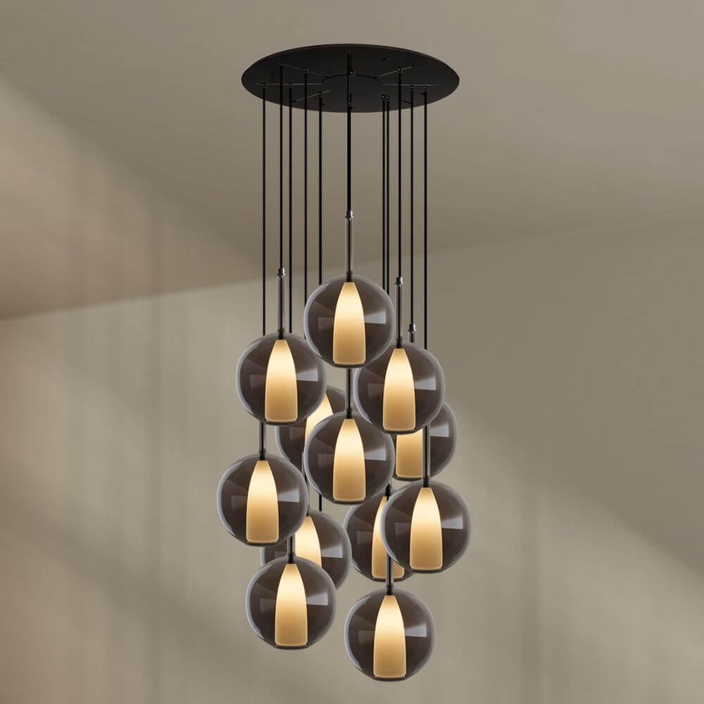 s.luce Belluna Galerielampe 12-flammig Ø 80cm Baldachin im modernen Design mit eleganten Glaskörpern.