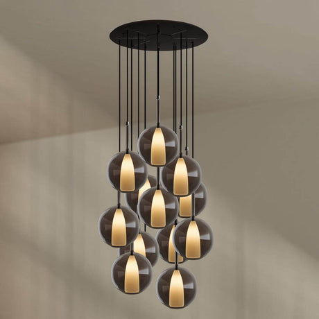 s.luce Belluna Galerielampe 12-flammig Ø 80cm Baldachin im modernen Design mit eleganten Glaskörpern.