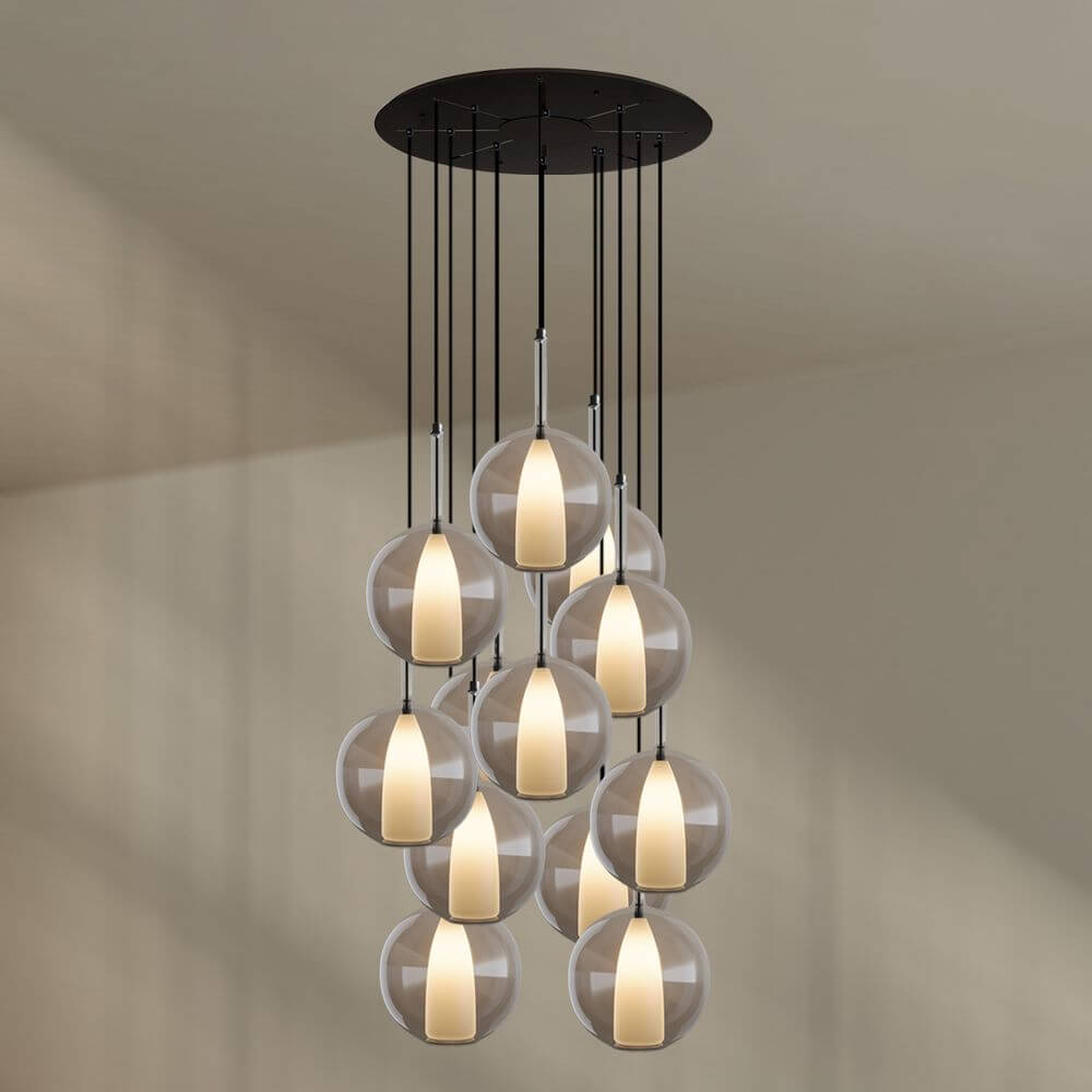 s.luce Belluna Galerielampe 12-flammig Ø 80cm Baldachin in modernem Design mit eleganten Glaskörpern.