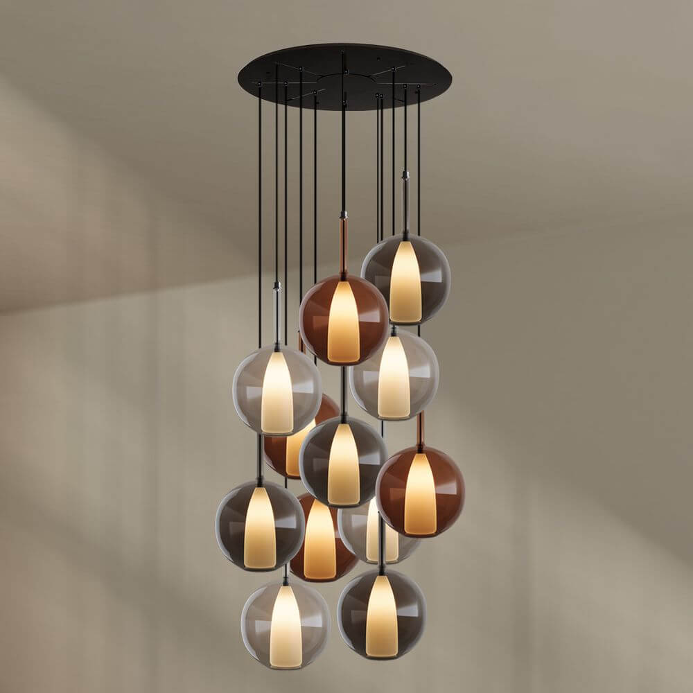 s.luce Belluna Galerielampe 12-flammig Ø 80cm Baldachin mit eleganten Glasleuchten im modernen Design