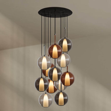 s.luce Belluna Galerielampe 12-flammig Ø 80cm Baldachin mit eleganten Glasleuchten im modernen Design