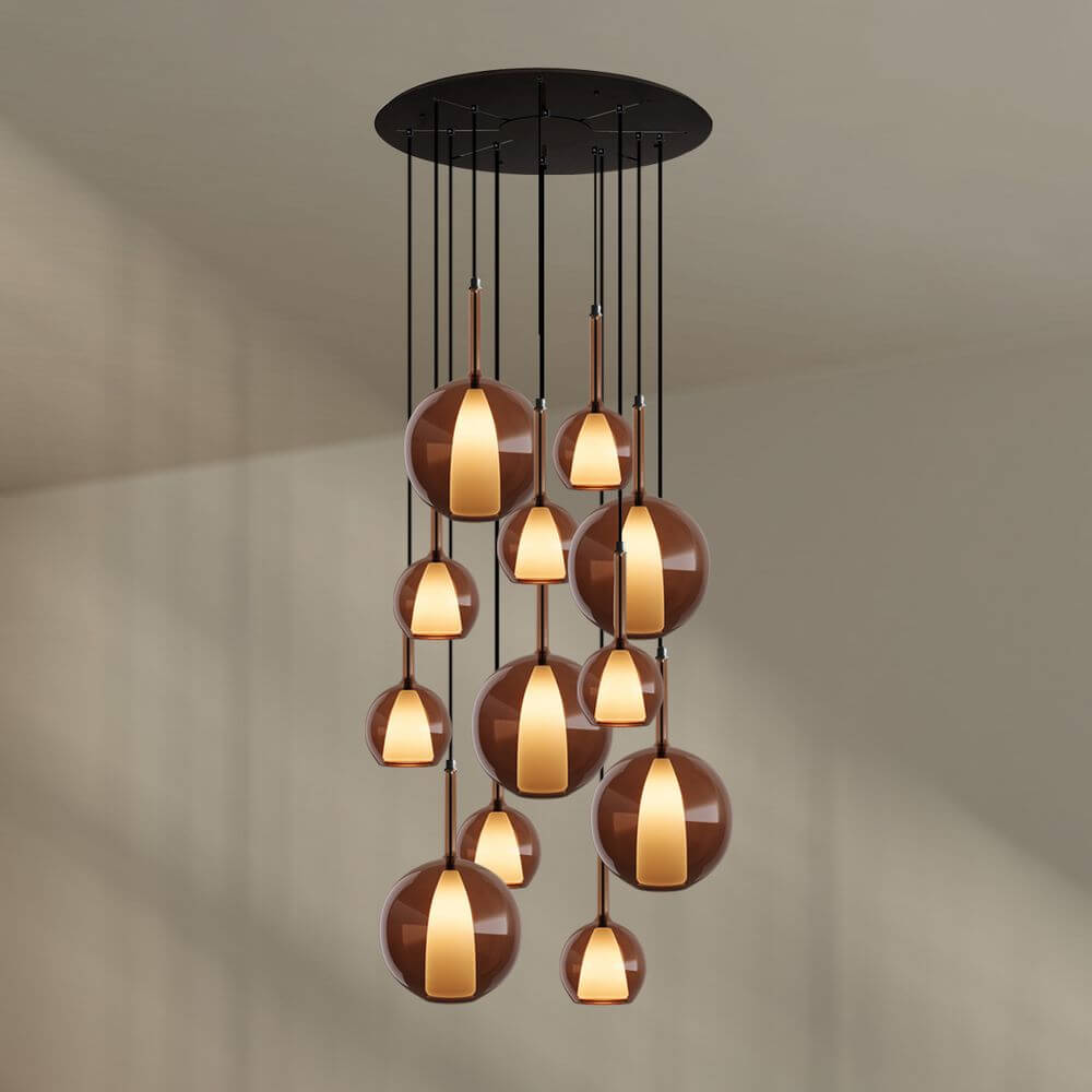 s.luce Belluna Galerielampe 12-flammig Ø 80cm Baldachin mit eleganten Glaskörpern und stilvollem Design.