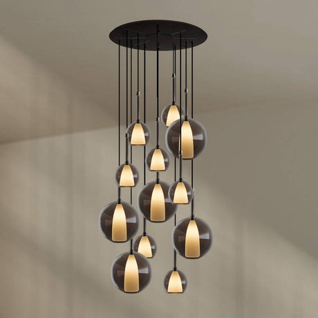 s.luce Belluna Galerielampe 12-flammig Ø 80cm Baldachin im eleganten Design mit 12 mundgeblasenen Glaskörpern.