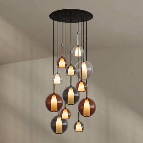s.luce Belluna Galerielampe 12-flammig Ø 80cm Baldachin - Elegante Hängeleuchte mit bunten Glaskörpern.