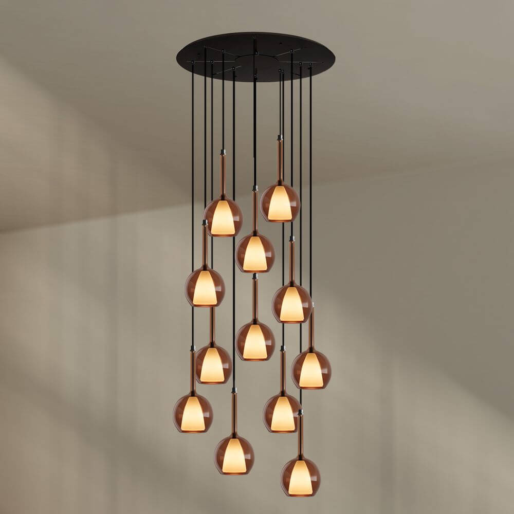 s.luce Belluna Galerielampe 12-flammig Ø 80cm Baldachin mit eleganten, mundgeblasenen Glaskörpern.