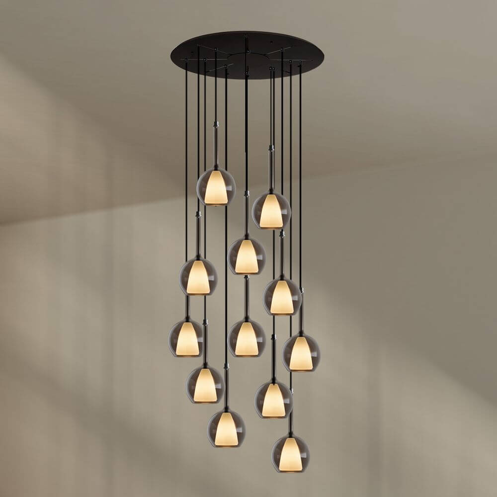 s.luce Belluna Galerielampe 12-flammig Ø 80cm Baldachin in stilvollem Design für Treppenhäuser und Galerien.