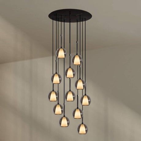 s.luce Belluna Galerielampe 12-flammig Ø 80cm Baldachin in stilvollem Design für Treppenhäuser und Galerien.