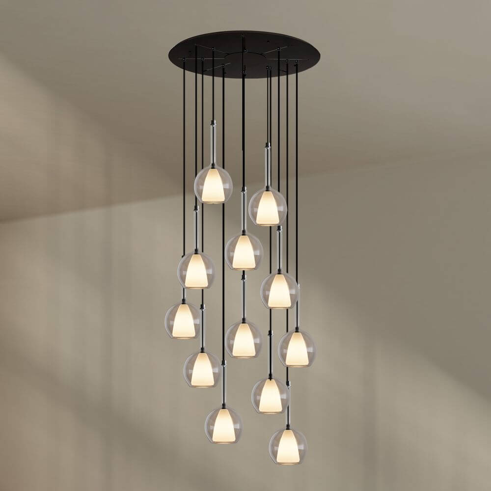 s.luce Belluna Galerielampe 12-flammig Ø 80cm Baldachin - elegante Deckenleuchte mit 12 Glaskörpern.