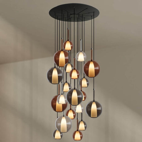 s.luce Belluna Galerieleuchte 20-flammig Ø 120cm Baldachin mit stilvollen hängenden Glaskugeln