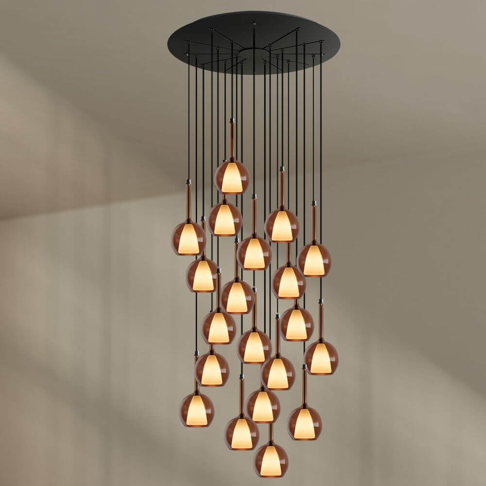 s.luce Belluna Galerieleuchte 20-flammig Ø 120cm Baldachin – stilvolle Pendelleuchte mit kunstvollem Design