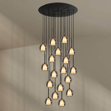 s.luce Belluna Galerieleuchte 20-flammig Ø 120cm Baldachin, elegante Hängeleuchte mit 20 Glaskugeln