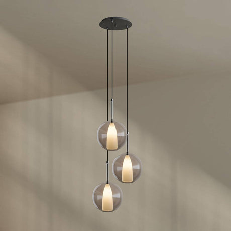 s.luce Belluna Galerieleuchte 3-flammig Ø 40cm Baldachin mit drei pendelnden Glaskugeln in stilvollem Design.