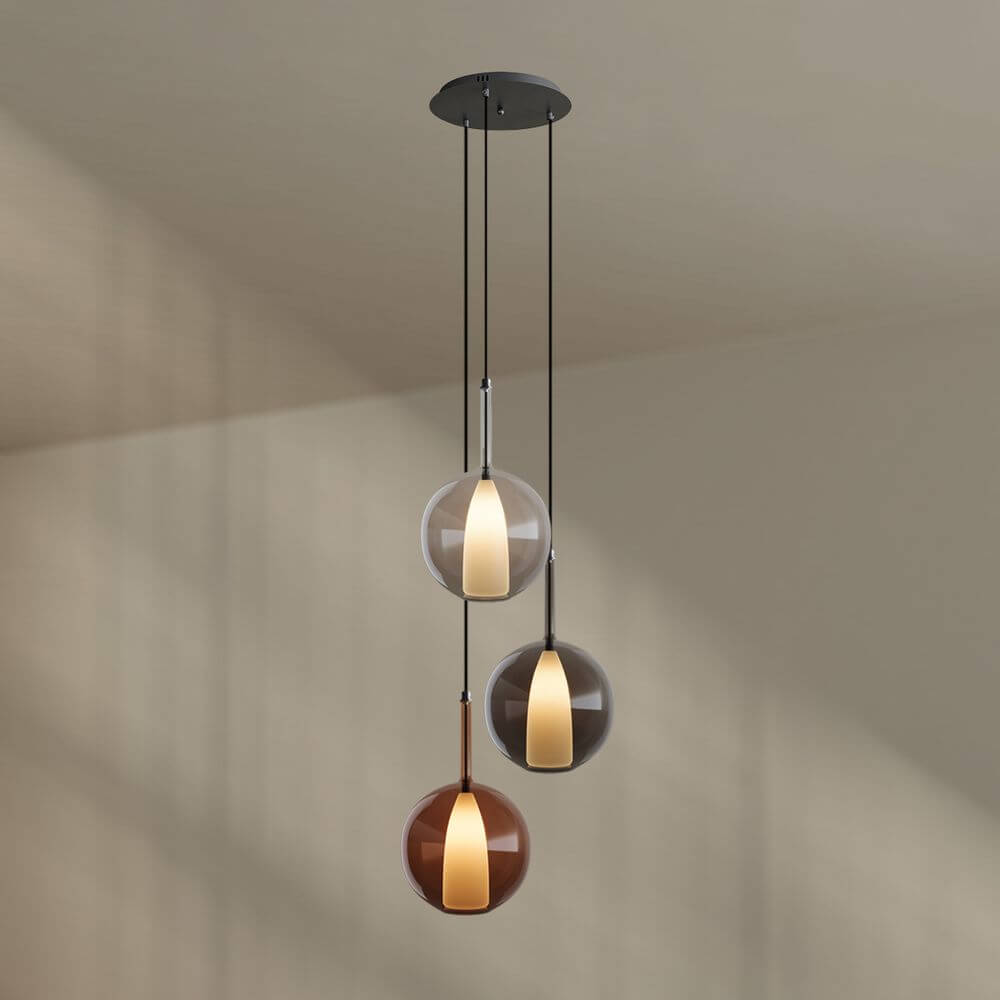 s.luce Belluna Galerieleuchte 3-flammig Ø 40cm Baldachin mit stilvollen Glaspendel.