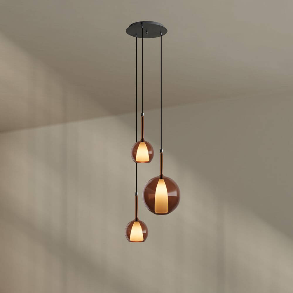 s.luce Belluna Galerieleuchte 3-flammig Ø 40cm Baldachin in stilvollem Design mit drei Pendeln aus Glas.