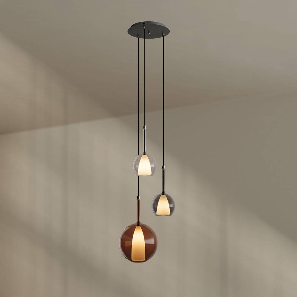 s.luce Belluna Galerieleuchte 3-flammig Ø 40cm Baldachin moderne Pendelleuchte mit stilvollen Glaslampen