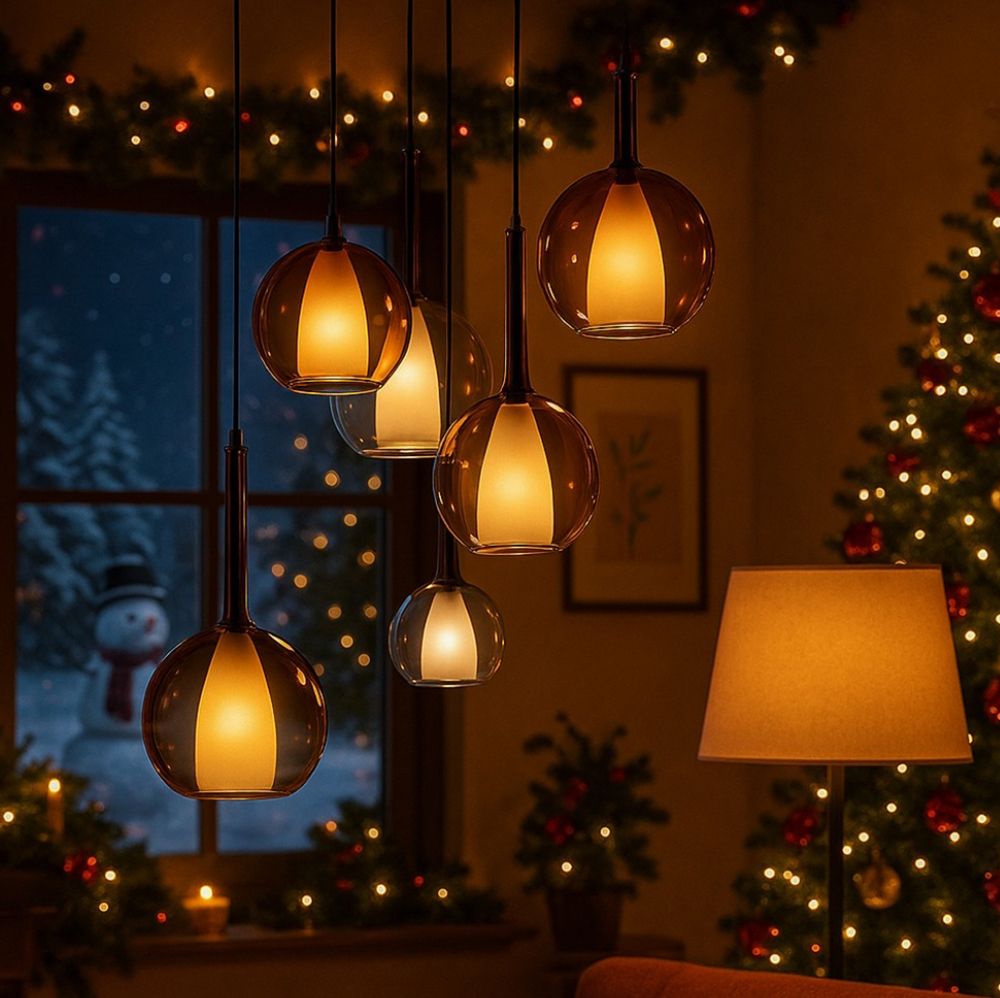 s.luce Belluna Galerieleuchte 3-flammig Ø 40cm Baldachin in festlicher Weihnachtsdeko mit stimmungsvollem Licht.