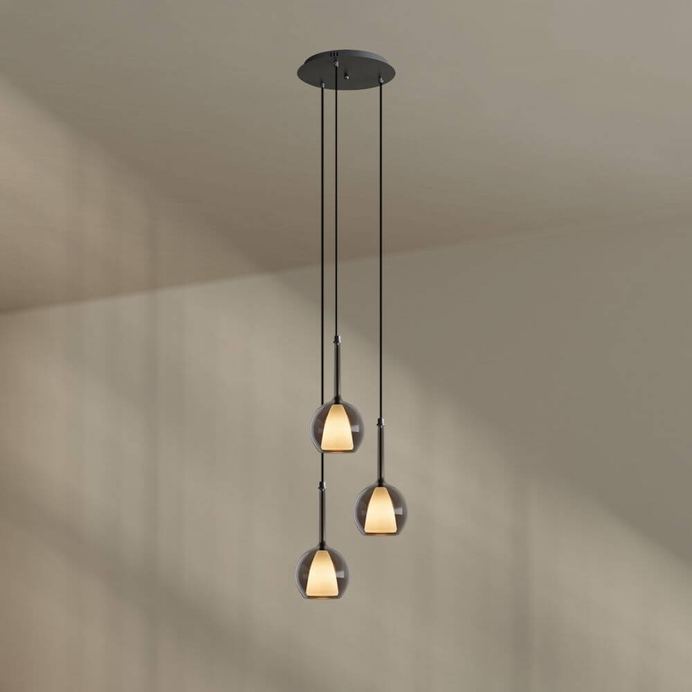 s.luce Belluna Galerieleuchte 3-flammig Ø 40cm Baldachin in modernem Design mit drei Pendelleuchten.