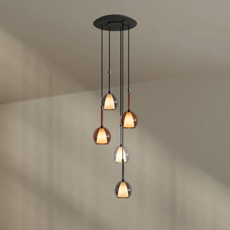 s.luce Belluna Galerieleuchte 5-flammig Ø 60cm Baldachin mit eleganten Glaskörpern