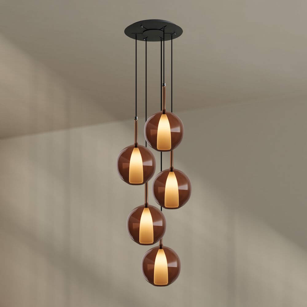 s.luce Belluna Galerieleuchte 5-flammig Ø 60cm Baldachin mit runden Glaskörpern in elegantem Design.