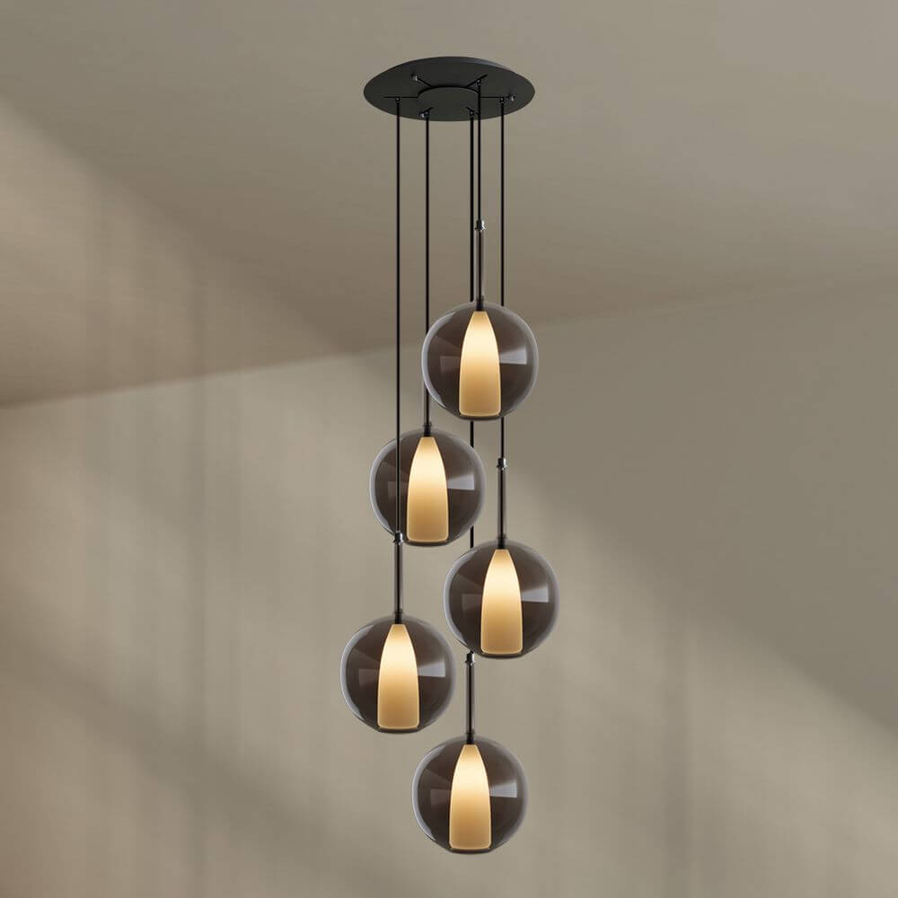 s.luce Belluna Galerieleuchte 5-flammig Ø 60cm Baldachin mit fünf eleganten Glaskörpern an einem runden Baldachin.