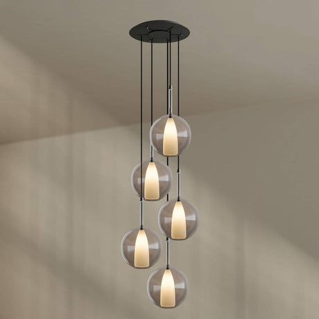 s.luce Belluna Galerieleuchte 5-flammig Ø 60cm Baldachin mit eleganten Glaskörpern