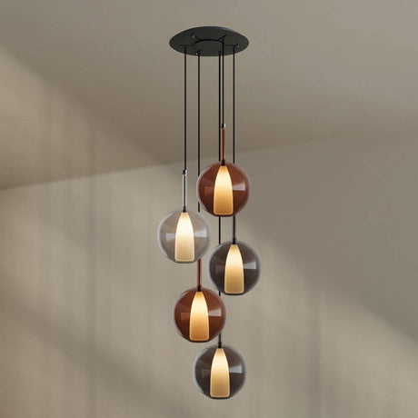 s.luce Belluna Galerieleuchte 5-flammig Ø 60cm Baldachin mit eleganten Glaskörpern und modernem Design.