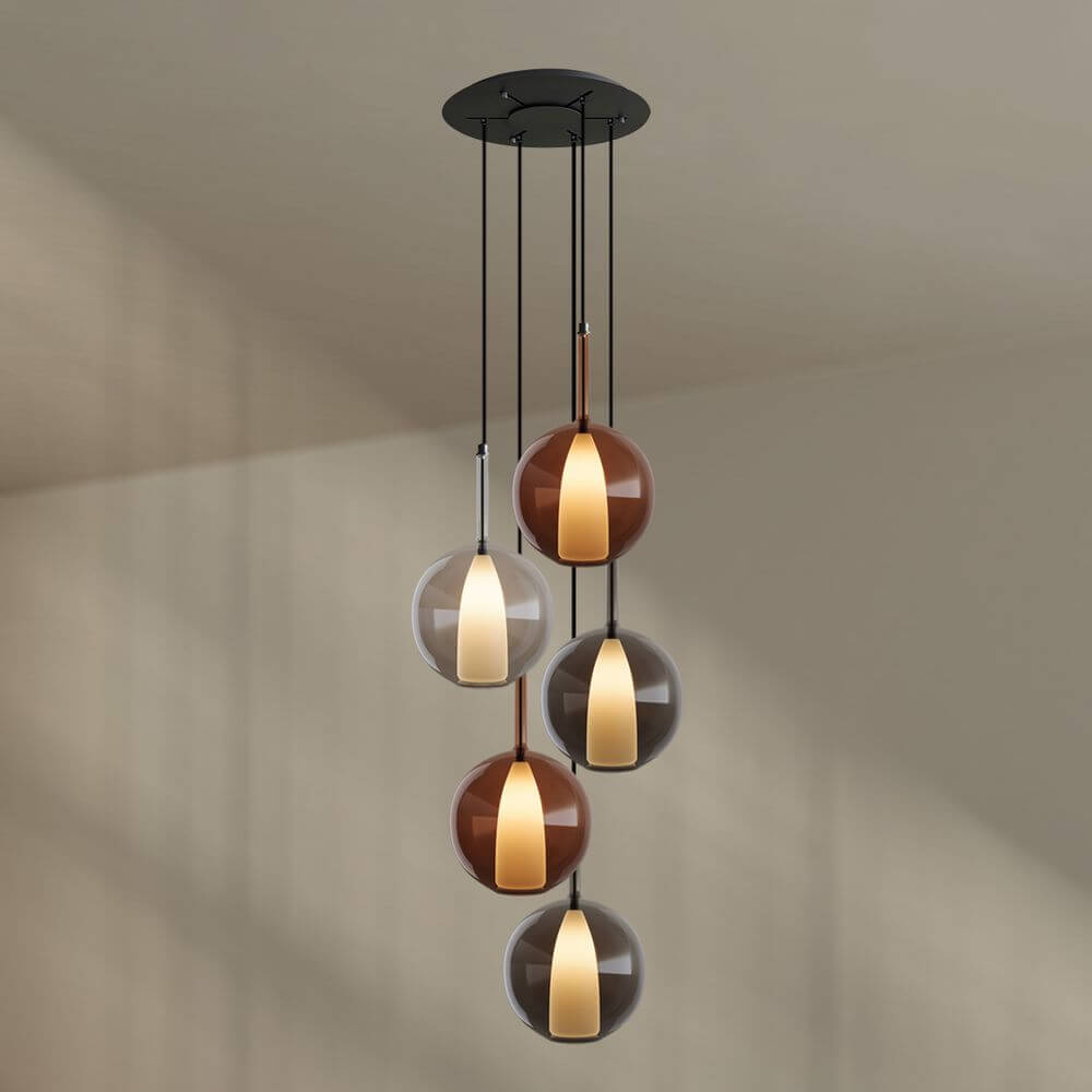 s.luce Belluna Galerieleuchte 5-flammig Ø 60cm Baldachin mit eleganten Glaskörpern und modernem Design.
