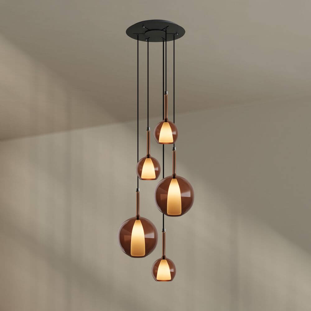 s.luce Belluna Galerieleuchte 5-flammig Ø 60cm Baldachin mit Glaspendeln in modernem Design