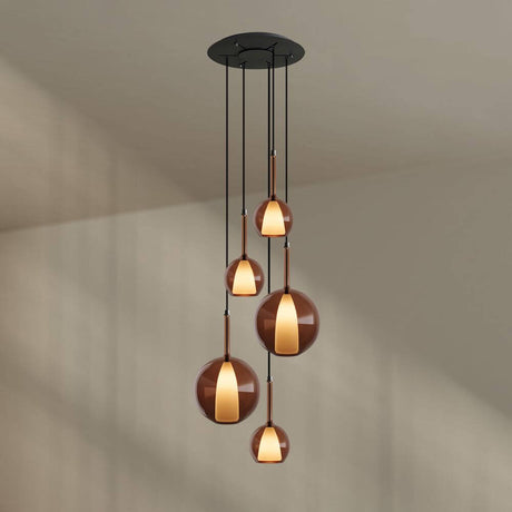 s.luce Belluna Galerieleuchte 5-flammig Ø 60cm Baldachin mit Glaspendeln in modernem Design