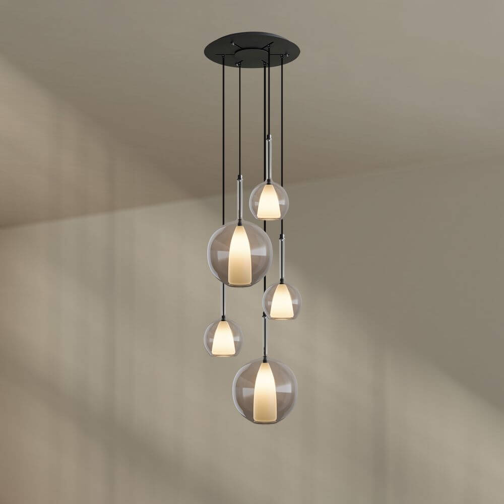 s.luce Belluna Galerieleuchte 5-flammig Ø 60cm Baldachin mit modernem Glasdesign und eleganten Pendeln
