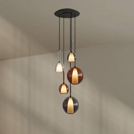 s.luce Belluna Galerieleuchte 5-flammig Ø 60cm Baldachin mit eleganten Glaskörpern in verschiedenen Farben.