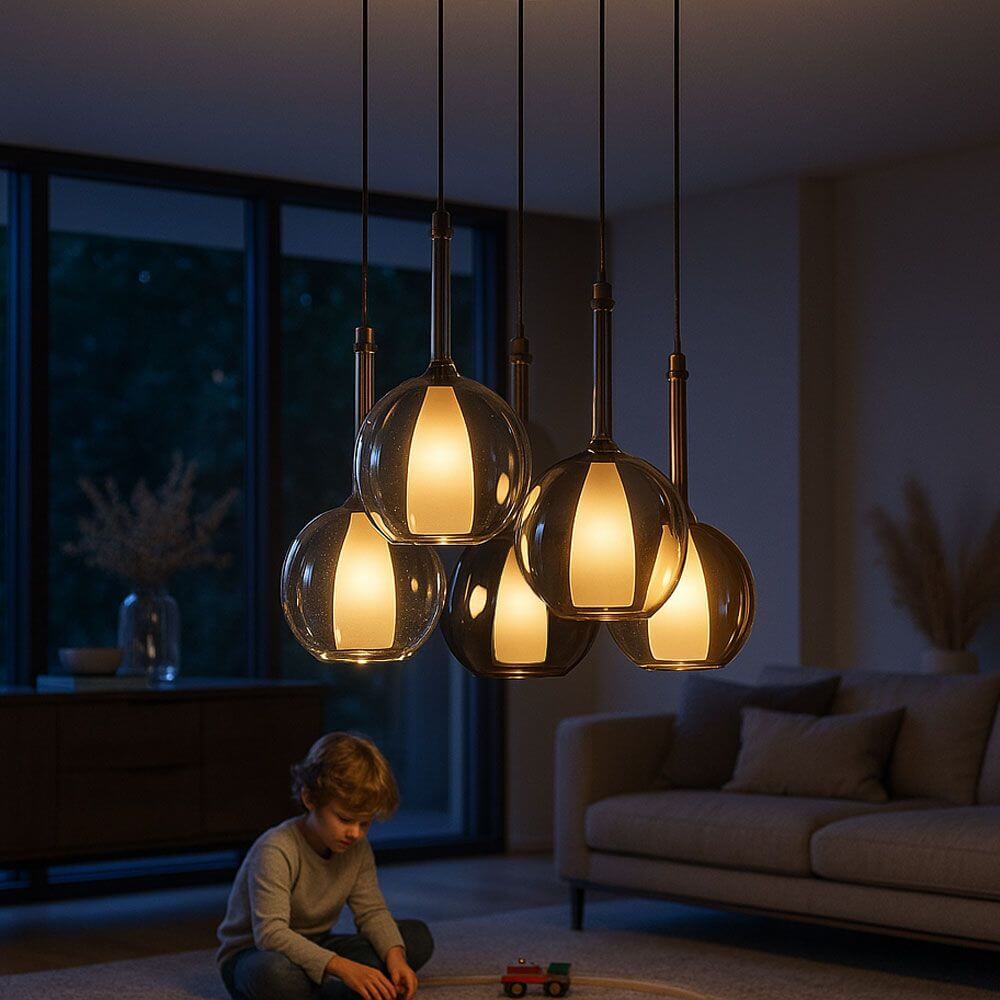 s.luce Belluna Galerieleuchte 5-flammig mit modernem Design, perfektes Licht für hohe Räume.