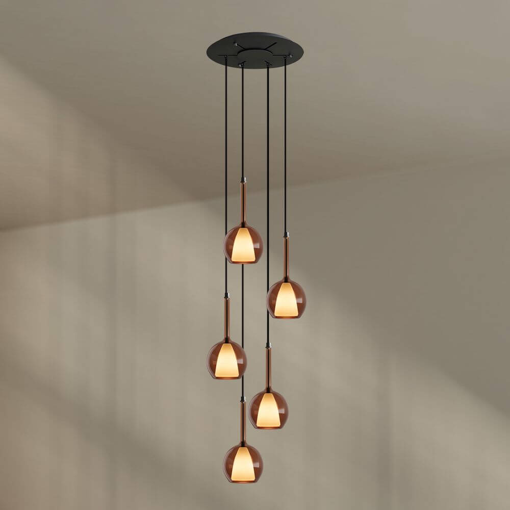 s.luce Belluna Galerieleuchte 5-flammig Ø 60cm Baldachin mit eleganten Glaskörpern