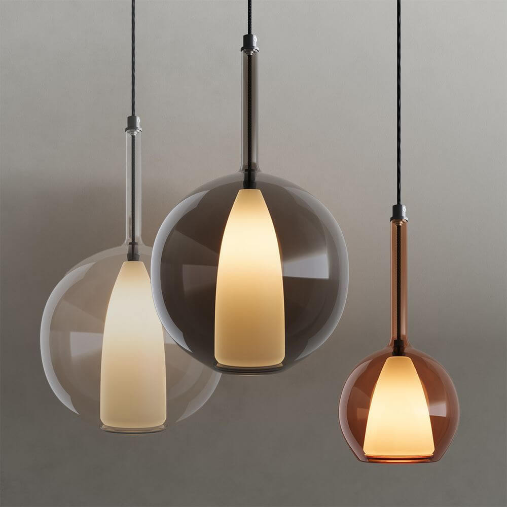 s.luce Belluna Galerieleuchte 8-flammig Ø 80cm Baldachin mit klaren und rauchgrauen Glaskörpern.