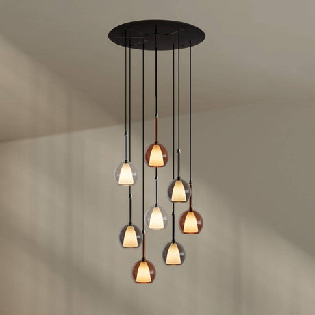 s.luce Belluna Galerieleuchte 8-flammig Ø 80cm Baldachin, elegant mit mundgeblasenen Glaskörpern in verschiedenen Farben.