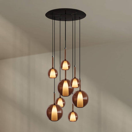 s.luce Belluna Galerieleuchte 8-flammig Ø 80cm Baldachin in eleganter Ausführung mit mundgeblasenen Glaskörpern.