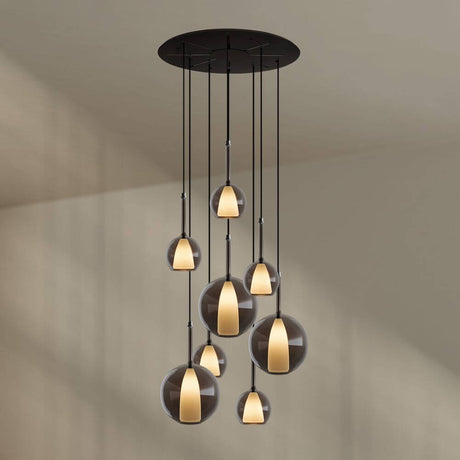 s.luce Belluna Galerieleuchte 8-flammig Ø 80cm Baldachin in modernem Design mit mundgeblasenen Glaskörpern.