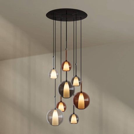 s.luce Belluna Galerieleuchte 8-flammig Ø 80cm Baldachin mit eleganten Glaskörpern in verschiedenen Farben