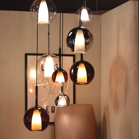 s.luce Belluna Galerieleuchte 8-flammig Ø 80cm Baldachin – elegante Glaskörper in klar, Cognac und Rauchgrau.