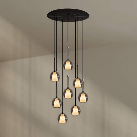 s.luce Belluna Galerieleuchte 8-flammig Ø 80cm Baldachin mit stilvollen Glaskörpern in Schwarz.