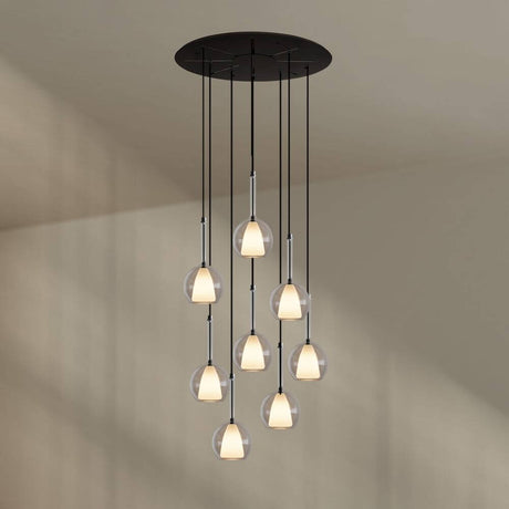 s.luce Belluna Galerieleuchte 8-flammig Ø 80cm Baldachin mit eleganten Glaskörpern in klar und Rauchgrau.