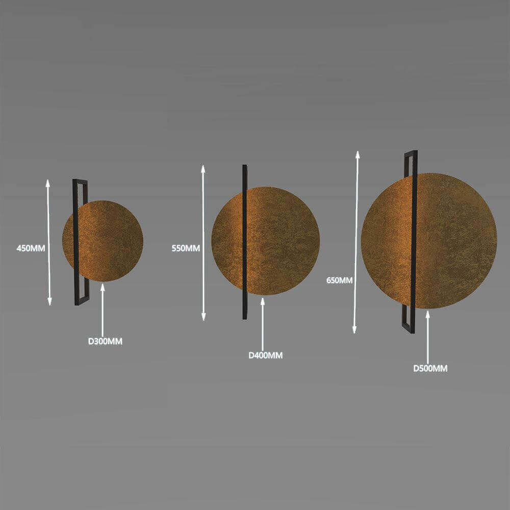 s.luce Artus LED Wandleuchte & Deckenlampe Größenübersicht mit Abmessungen der runden, flachen Leuchte.