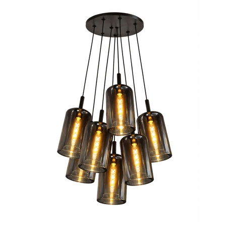 s.luce Cruet Cluster Glas-Pendelleuchte 7-flammig 7x17cm in eleganter Cluster-Anordnung mit warmem Licht.