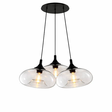 s.luce Cruet Cluster Glas-Pendelleuchte 3-flammig 3x28cm mit drei Glasleuchten in modernem Design.